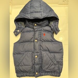 Ralph Lauren Navy Hooded Puffer Vest, 12m. Great condition!